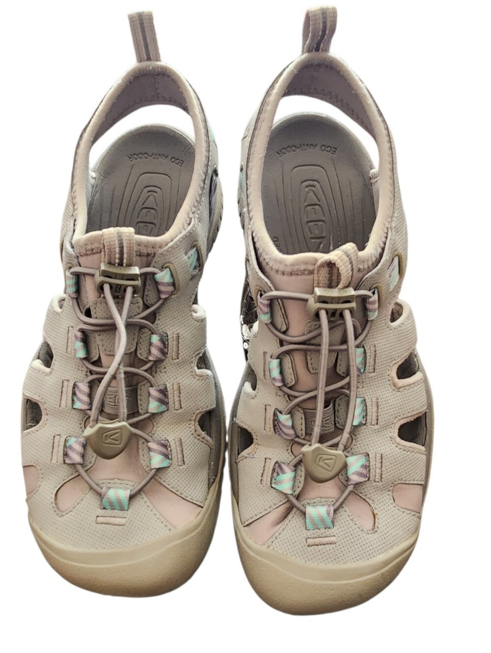 KEEN Whisper Waterproof Closed Toe Hiking Sandals Gray/Mint Green/Pink Size 9.5 - Picture 2 of 11